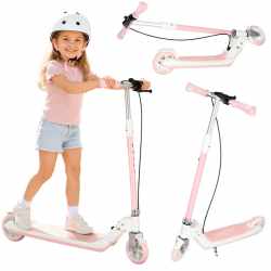 Trotineta pliabila pentru copii, 2 roti cu iluminare LED, frana de mana si picior, reglabila pe inaltime, maxim 100 kg, 73x36x94 cm, roz si alb