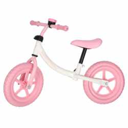 Bicicleta fara pedale pentru copii, cadru din otel, roti EVA, ghidon si sezut reglabile, maxim 30 kg, 80x38x58 cm, roz si alb