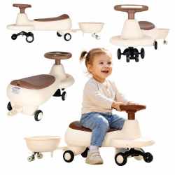 Masinuta tip ride-on cu remorca 2 in 1, efecte LED si muzicale, 100x36 cm, bej si maro