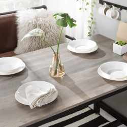 VASAGLE Set masa bar cu 2 scaune, cadru metalic, stil industrial, 120x60x90 cm, gri stejar