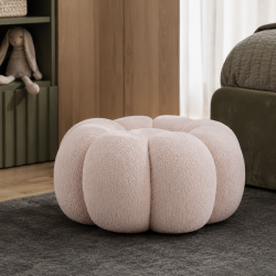 Taburet decorativ cu forma de floare, plusat, 65x30 cm, roz
