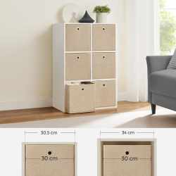 SONGMICS Set 6 cutii de depozitare, pliabile cu maner, material textil si oxford, 30x30x30 cm, bej