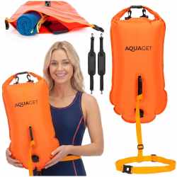 Geanta de inot tip rucsac, cu spatiu depozitare uscat 2 in 1, geamandura gonflabila de siguranta, etansa cu 2 camere de aer, 35 L, fluier de urgenta i