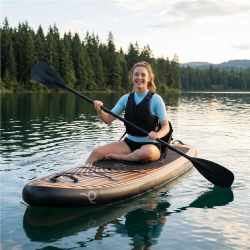 Set placa gonflabila Stand Up PaddleBoard 350x84x15 cm, cu pompa, scaun kayak, kit de reparatii, geanta de transport, vasla 2 in 1, maxim 220 kg, negr