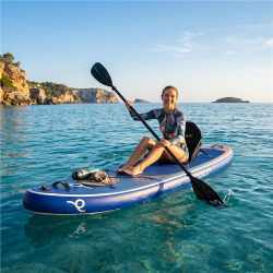 Set placa gonflabila Stand Up PaddleBoard 350x84x15 cm, cu pompa, scaun kayak, kit de reparatii, geanta de transport, vasla 2 in 1, maxim 220 kg, alba