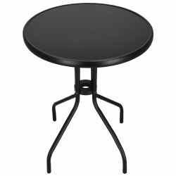 Masa rotunda pentru gradina sau balcon, blat din sticla securizata fumurie, 60 x 70 cm, negru