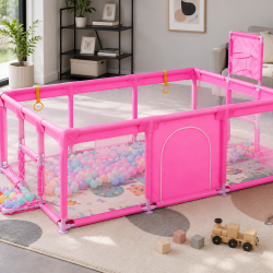 Tarc loc de joaca XXL pentru copii sau bebe, material textil, roz, 230x122x62cm