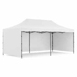 Cort pavilion de gradina, pliere rapida, 300x600 cm, inaltime reglabila, cu 3 pereti laterali, impermeabil, alb