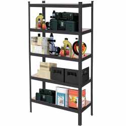Raft metalic depozitare cu 5 polite MDF, capacitate 675 kg, 75x30x150 cm, negru