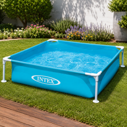 Piscina pentru copii Intex 57173NP Mini Frame 122x122x30 cm, cadru metalic, 342 litri, albastra