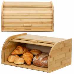 Cutie pentru paine din bambus cu capac glisant, raft superior, 38x28x18 cm, bambus natur maro