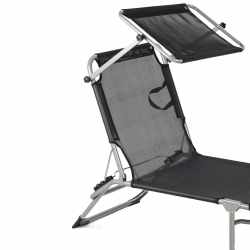 Sezlong pliabil cu parasolar, spatar reglabil, 178x57 cm, 150 kg, negru