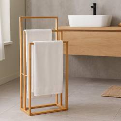 Suport pentru prosoape cu 3 niveluri, din bambus, 42x24x82 cm, natur