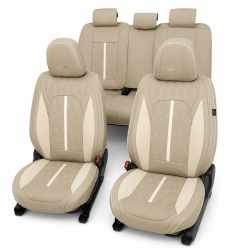 Huse auto premium 5 locuri Carguard Deluxe piele ecologică perforată - maro deschis - crem