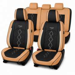 Huse auto premium 5 locuri Carguard Deluxe piele ecologică perforată și textil - maro caramel