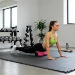 Rola pentru masaj si stretching din spuma EVA, duritate medie 55 Shore A, 33x13 cm, roz