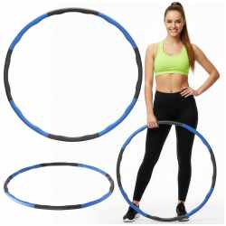 Cerc Hula Hoop pentru antrenament fitness, pliabil din 8 segmente, diametru reglabil 67-88 cm, 1 kg, gri si albastru