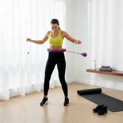 Cerc Hula Hoop pentru antrenament fitness, reglabil, cu greutate suplimentara si functie de masaj, 50-120 cm, mov