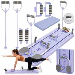 Placa multifunctionala pentru exercitii fitness sau pilates, pliabila, cu timer LCD si benzi elastice, 106x41x3 cm, mov