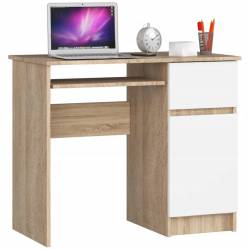 Birou computer PIKSEL, cu sertar, dulap si raft pentru tastatura, dreapta, 90x50x77 cm, stejar sonoma si alb