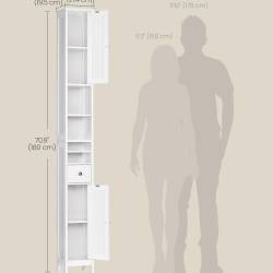 VASAGLE Dulap inalt pentru baie, ingust tip coloana, cu sertar, rafturi reglabile si compartimente deschise, MDF, 21x20x180 cm, alb