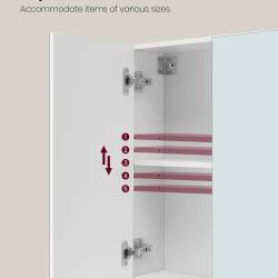 VASAGLE Dulap suspendat cu oglinda pentru baie, cu 3 usi si compartiment deschis, rafturi reglabile, 90x15x75 cm, alb