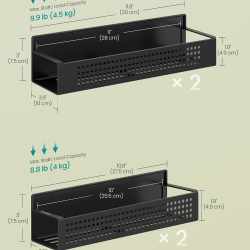 SONGMICS Set 4 rafturi metalice pentru condimente, fara gaurire, magnetice compatibile cu suprafete metalice, negru