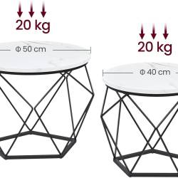 VASAGLE Set de 2 mese de cafea, blat detasabil, stil industrial, 50x40cm si 40x36cm, alb si negru