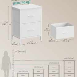 SONGMICS Comoda mica tip noptiera cu 2 sertare textile, cadru metalic si blat MDF, 40x30x52 cm, alb