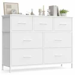 SONGMICS Comoda cu 7 sertare, cadru metalic si blat MDF, sertare textile, 99x30x74 cm, alb