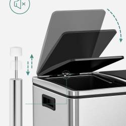 SONGMICS Cos de gunoi din inox cu 2 compartimente colectare selectiva, cu galeti interioare, 2x24 litri, argintiu