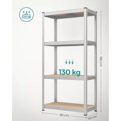SONGMICS Set 2 rafturi metalice cu 4 polite MDF reglabile, 80x40x160 cm, gri