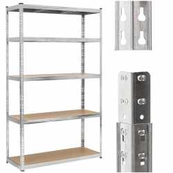 Raft metalic de depozitare cu 5 polite reglabile MDF, structura zincata, capacitate 1000 kg, 120x45x205 cm, gri
