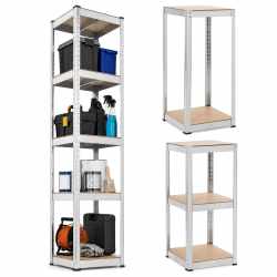 Raft metalic de depozitare cu 5 polite reglabile MDF, structura zincata, capacitate 500 kg, 40x40x180 cm, gri