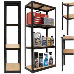 Raft metalic de depozitare cu 4 polite reglabile MDF, capacitate 700 kg, 80x40x174 cm, negru