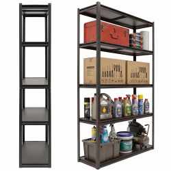 Raft metalic de depozitare cu 5 polite reglabile MDF, capacitate 750 kg, 120x40x200 cm, negru