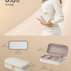 SONGMICS Cutie pentru bijuterii de calatorie, cu oglinda si compartimente organizate, 20x10x6 cm, alb