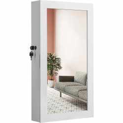 SONGMICS Dulap pentru bijuterii cu oglinda si incuietoare, montare pe perete, MDF si sticla, 55x10x67 cm, alb