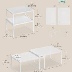 SONGMICS Set 2 rafturi de bucatarie suprapozabile, pentru ustensile sau condimente, 32x23x15 cm, alb