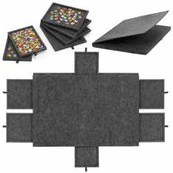 Tabla pentru organizare puzzle cu 6 sertare si capac, pliabila, din fetru, pana la 1500 piese, 77x52 cm, gri