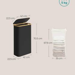 SONGMICS Cos rufe slim pentru spatii inguste, sac detasabil, 65 litri, 42x23x71 cm, negru
