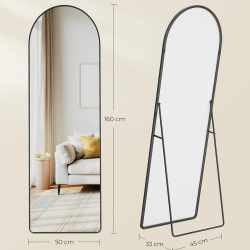 SONGMICS Oglinda mare de podea cu rama curbata, montare pe perete sau suport, sticla securizata, 160x50 cm, negru
