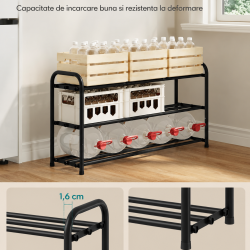 SONGMICS Raft extensibil pentru incaltaminte, 3 niveluri, metal, pana la 12 perechi pantofi, reglabil 25x48x(44-82) cm, negru