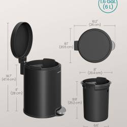SONGMICS Cos de gunoi cu pedala 6 litri, capac soft-close si galeata interioara, otel, 26x21x28 cm, negru