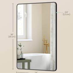 SONGMICS Oglinda de perete dreptunghiulara pentru baie sau living, rama din aluminiu, montaj pe orizontala sau verticala, 91x61 cm, negru