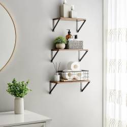 VASAGLE Raft de perete, set 3 bucati de 30, 35 si 40 cm, 2 moduri de montare, maro rustic si negru
