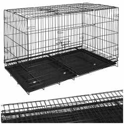 Cusca pentru animale, 2 usi, pliabila din metal, XL, Negru, 100x70x60 cm