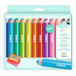 Set 12 creioane colorate cu ascutitoare, Djeco