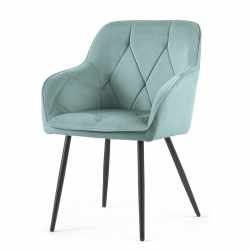 Set 2 scaune dining tapitate din catifea Diamante, 55x58x83 cm, maxim 120 kg, turcoaz