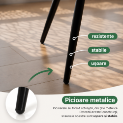 Set 4 scaune dining tapitate Nero din catifea, sezut matlasat, picioare metalice, 46x44x87 cm, maxim 130 kg, negru